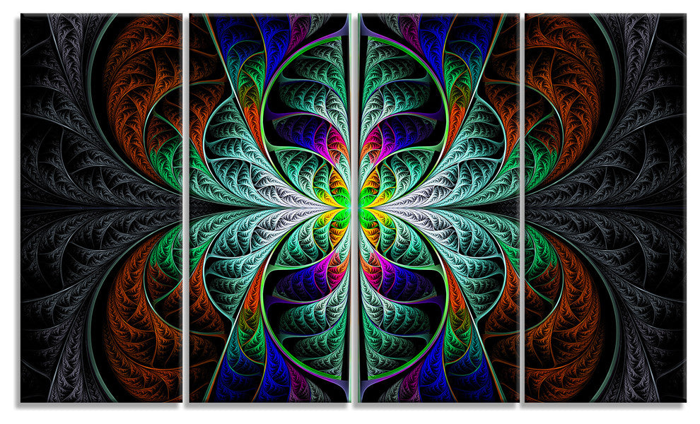 Fabulous Blue Fractal Texture, Abstract Canvas Art Print, 48"x28", 4 Panels