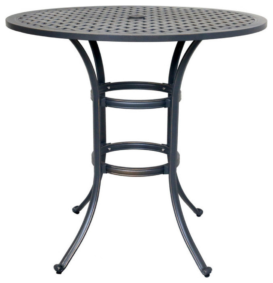 Benzara BM272241 40" Outdoor Patio Round Bar Table, Lattice Pattern, Black