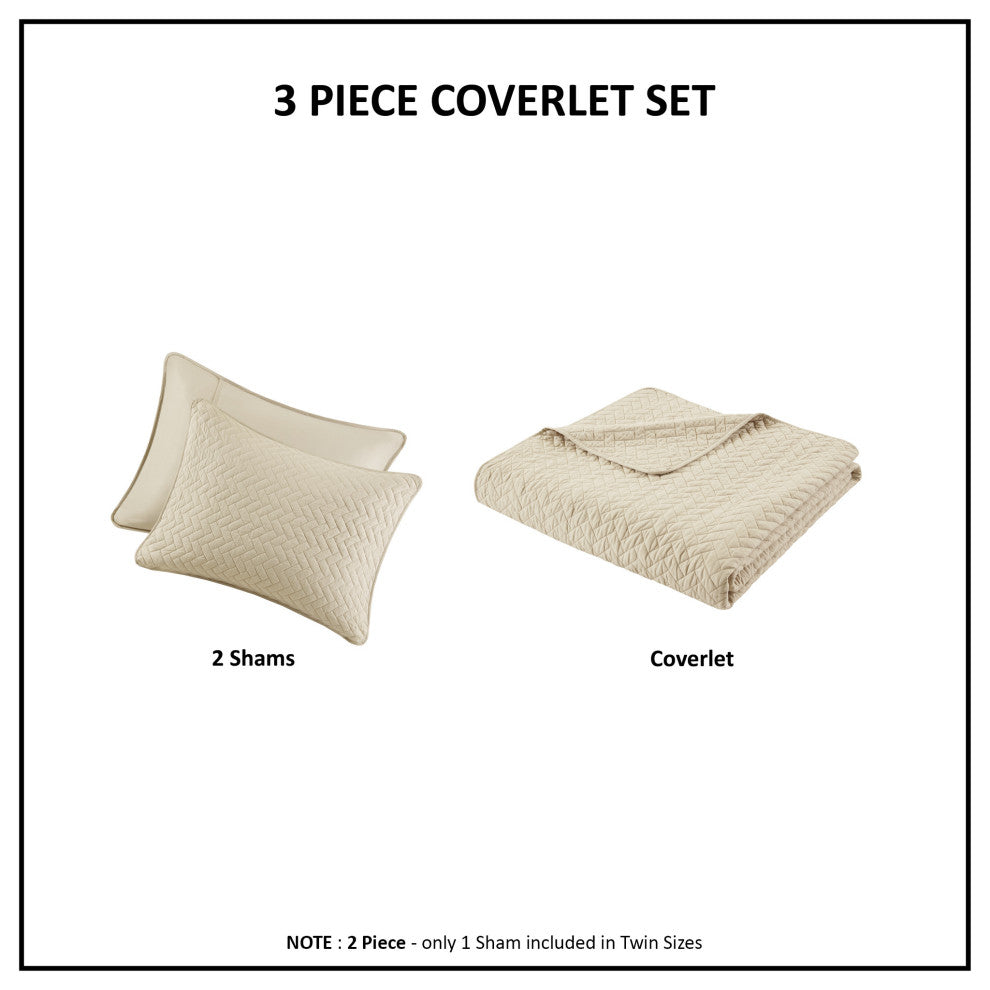 Hampton Hill Velvet Touch Herringbone Oversize 3-Piece Coverlet, Queen