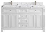 Paris 60" Double Sink Bathroom Vanity, White 2" Viola Night