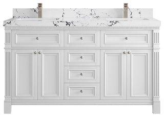 Paris 60" Double Sink Bathroom Vanity, White 2" Viola Night