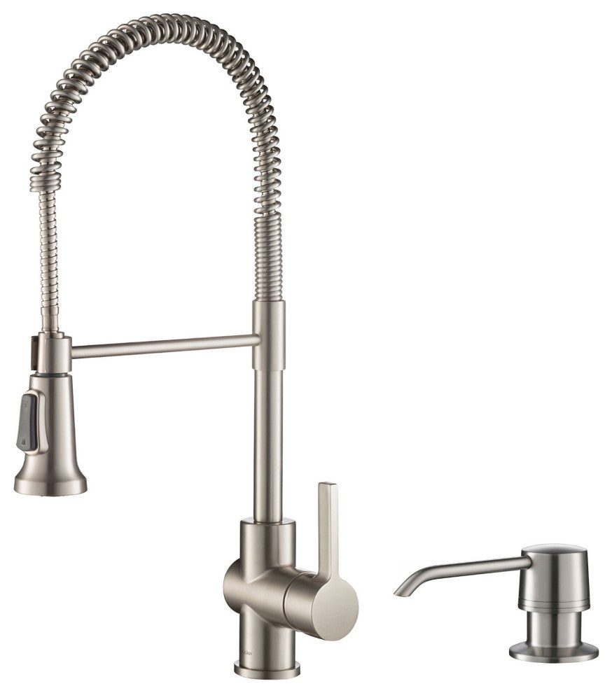 Britt Commercial Style 3-Function Pull-Down 1-Handle 1-Hole Kitchen Faucet, Spot Free Stainless Steel With Soap Dispenser