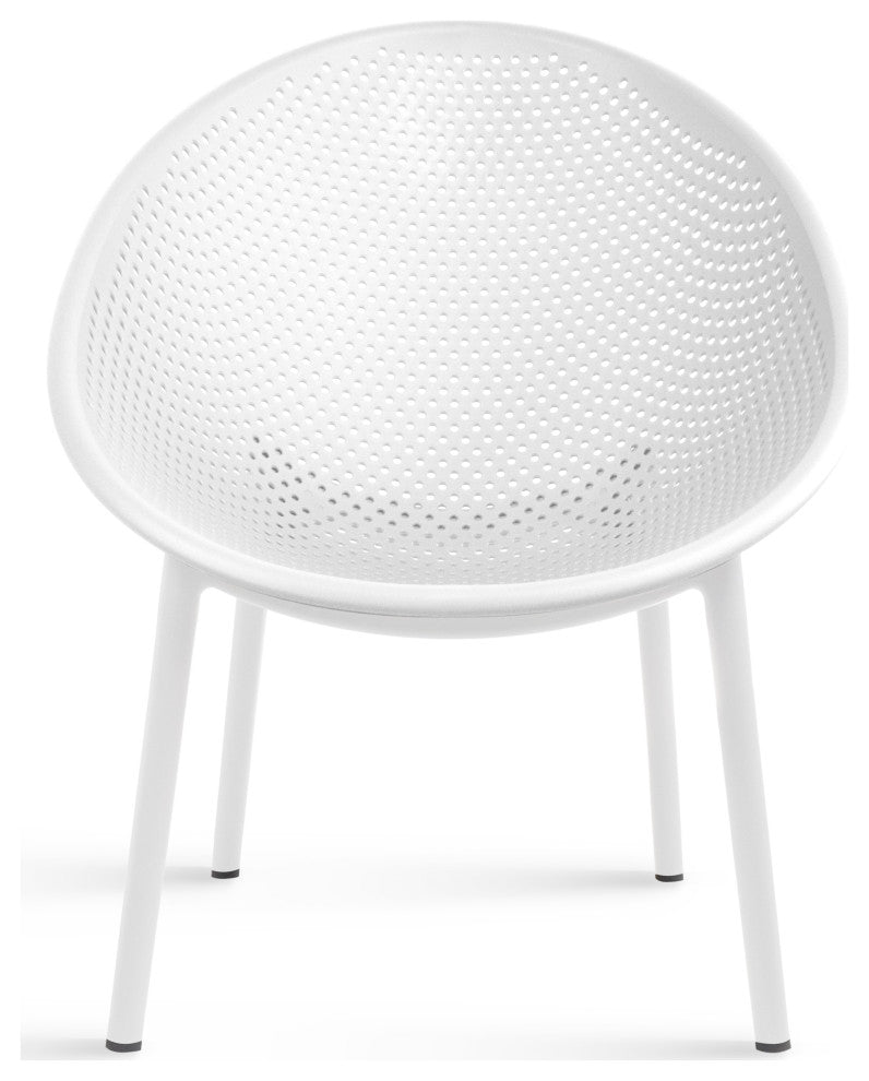 Modern Plastic Lounge Chair Perforated Egg Shaped Seat for Indoor/Outdoor, White