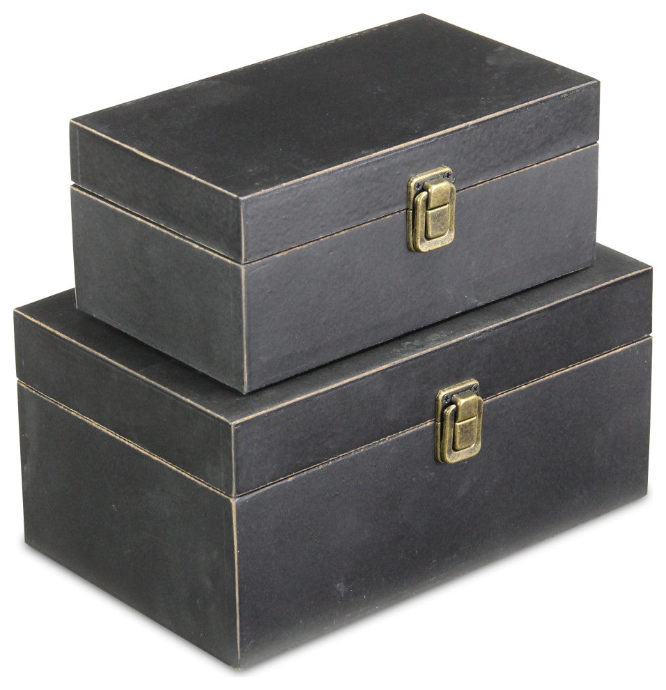 Wooden Keepsake Boxes, Set of 2, Black