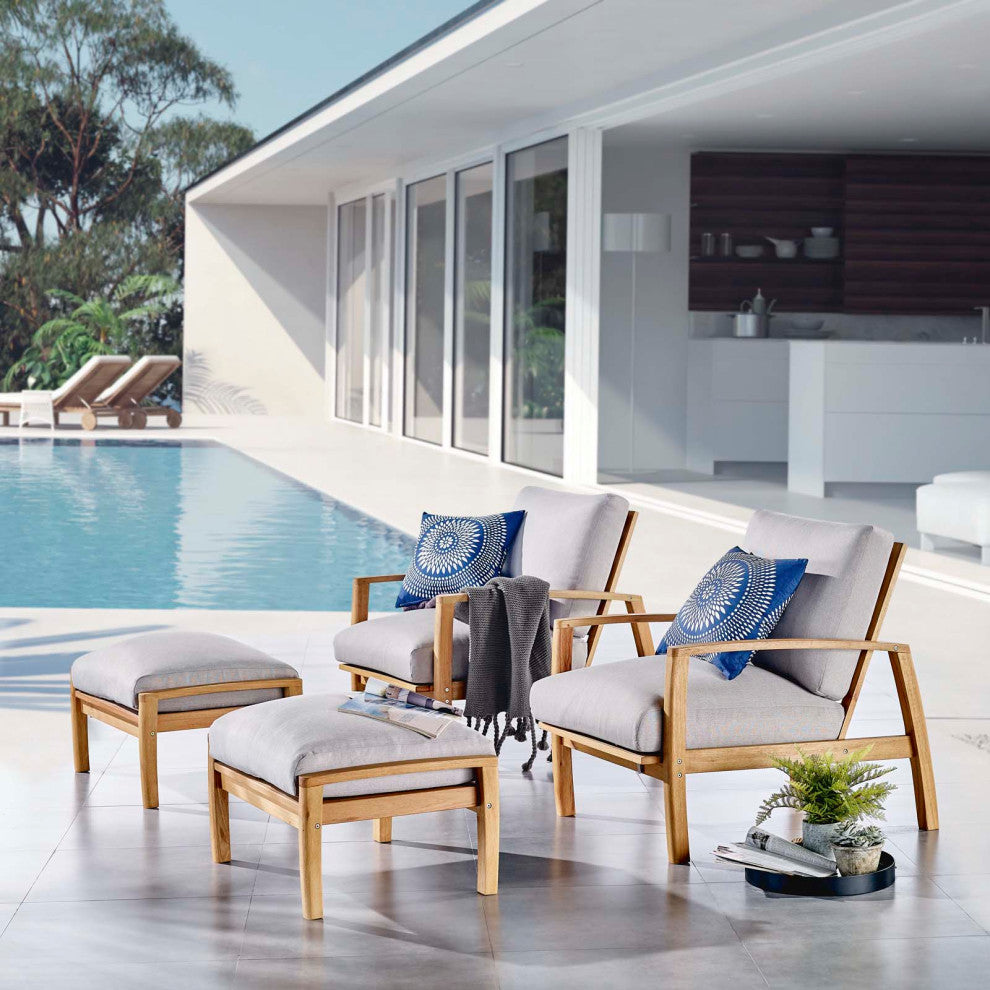 Lounge Sectional Sofa Chair Set, Wood, Brown Natural Gray, Modern, Outdoor