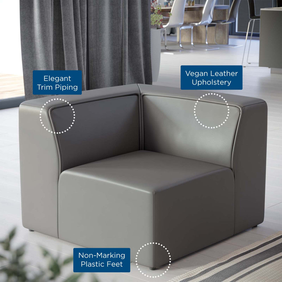 Mingle Vegan Leather Corner Chair-Gray