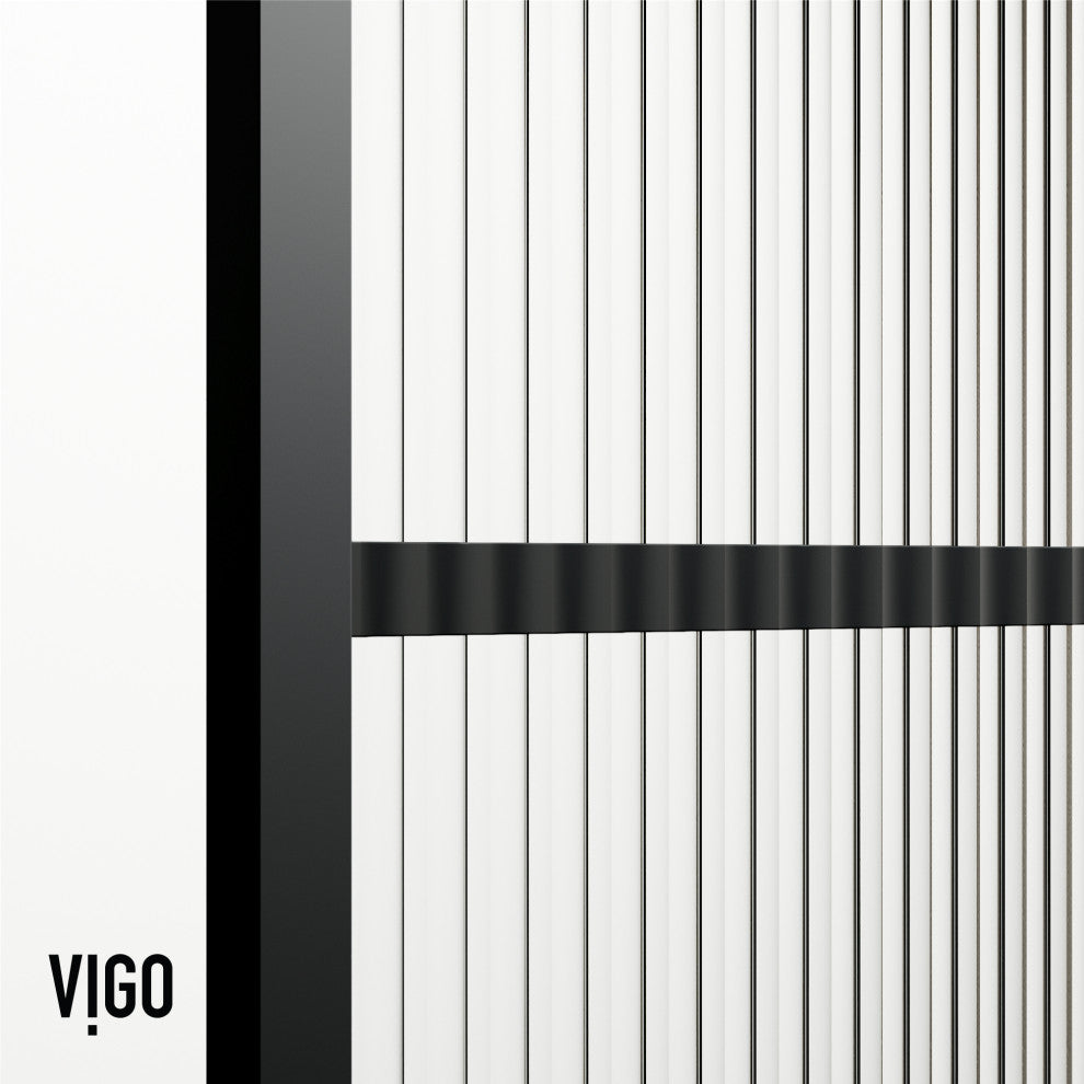 VIGO Mosaic Framed Fixed, Matte Black, Shower Screen, 34" W X 74" H, Fluted Glass