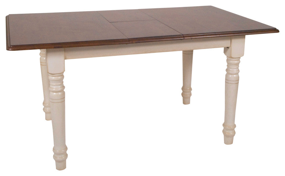 60" Rectangular Extendable Butterfly Leaf Dining Table, White/Chestnut Brown