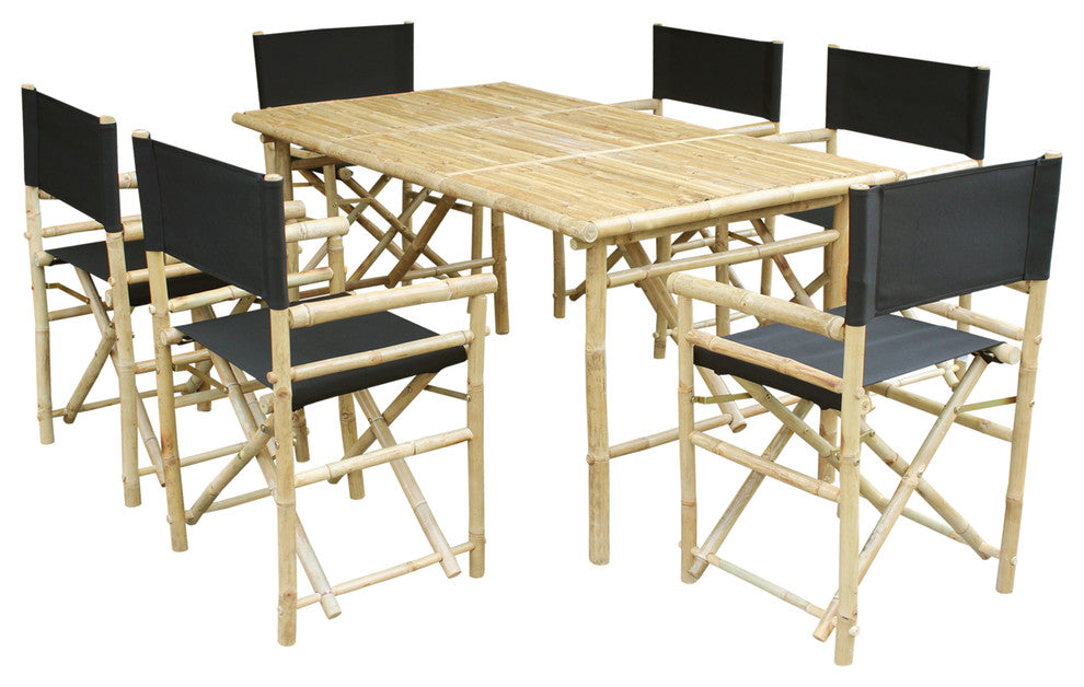Set of Bamboo Rectangular Table, 6 Director Chair, Black