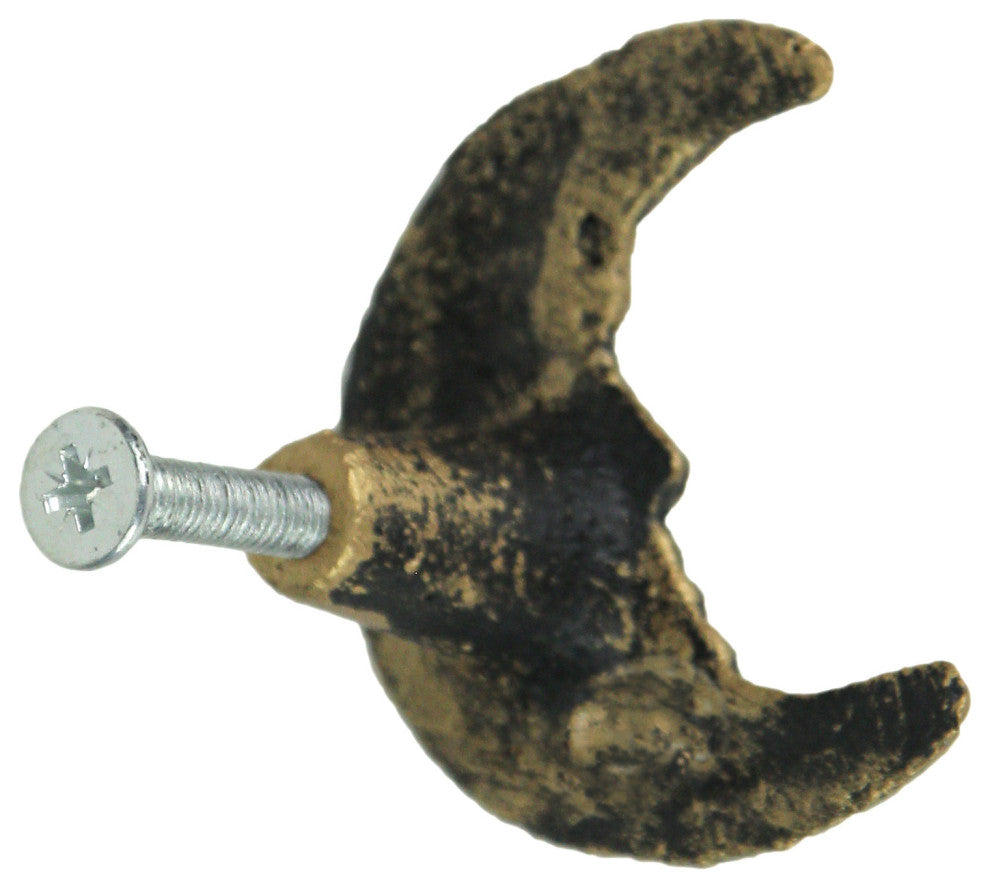 Set of 6 Gold Cast Iron Crescent Moon Face Drawer Pulls Decorative Cabinet Knob