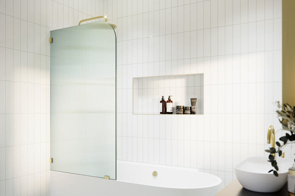 Bathtub Fixed Panel, Fluted Radius, Left Hand, Polished Brass