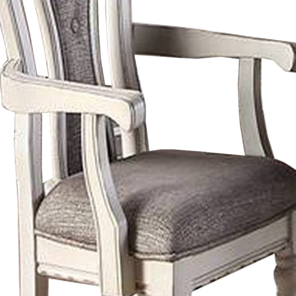Benzara BM233131 Wooden Arm Chair With Button Tufted Back, Set of 2, Cream/Gray