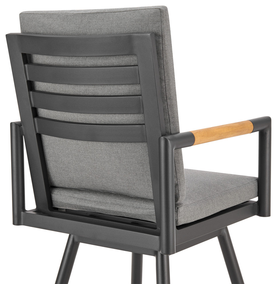 Crown Outdoor Patio Swivel Bar Stool Aluminum With Tan Rope/Dark Gray Cushions