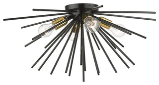 Tribeca 4 Light Shiny Black With Polished Brass Accents Large Flush Mount