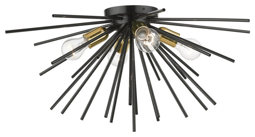 Tribeca 4 Light Shiny Black With Polished Brass Accents Large Flush Mount