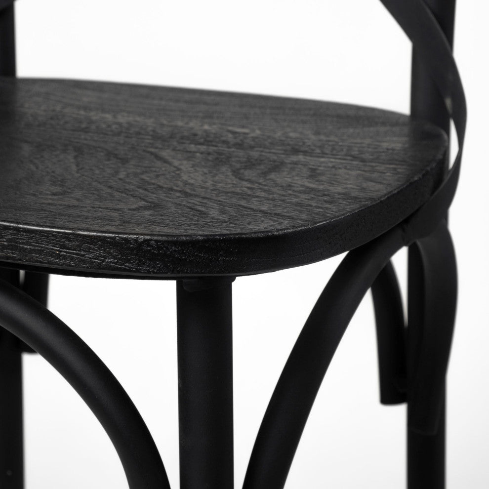 Etienne Black Solid Wood Seat With Black Iron Frame Dining Chair (Set of 2)