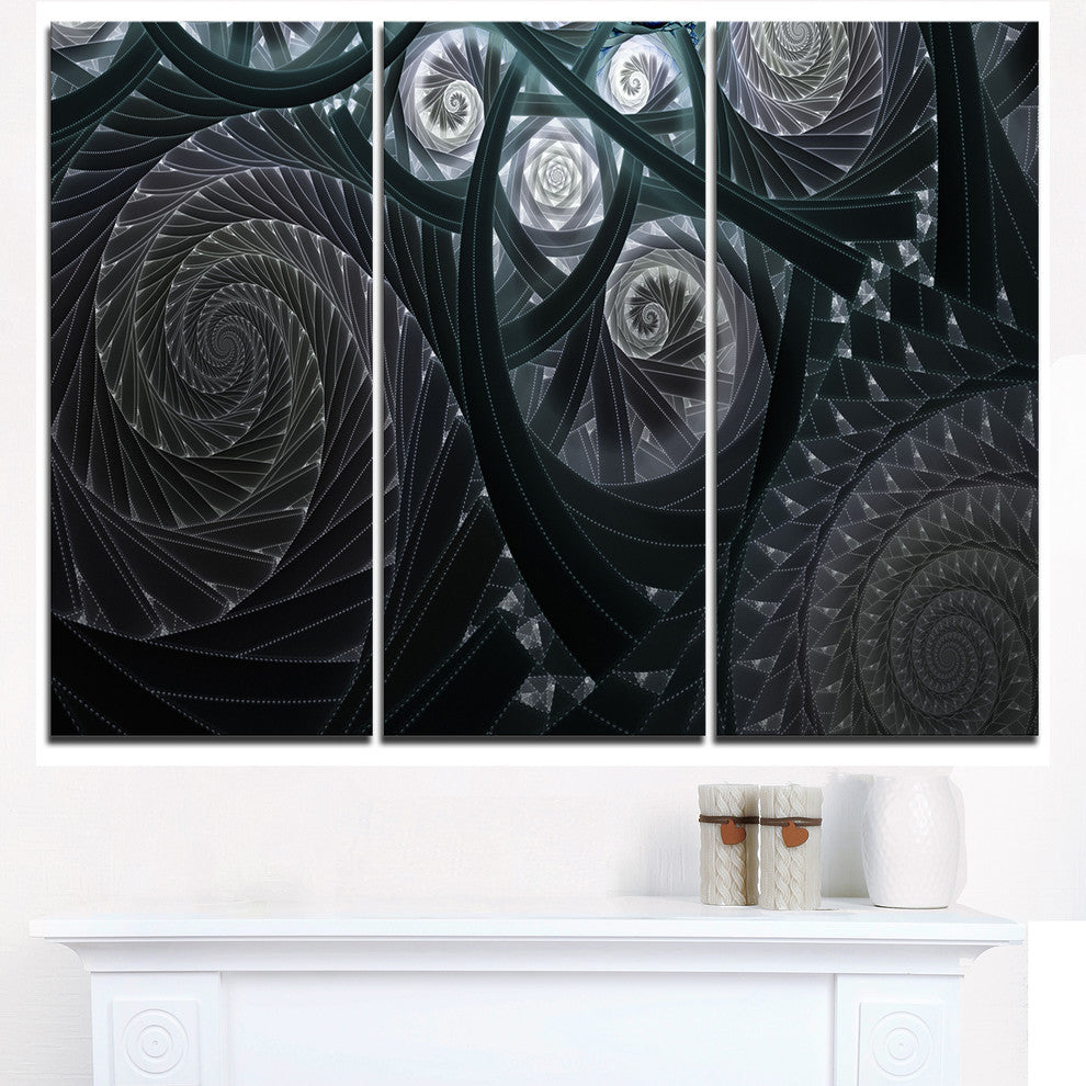 "Dark Spiral Fractal Flower Digital" Metal Wall Art, 3 Panels, 36"x28"
