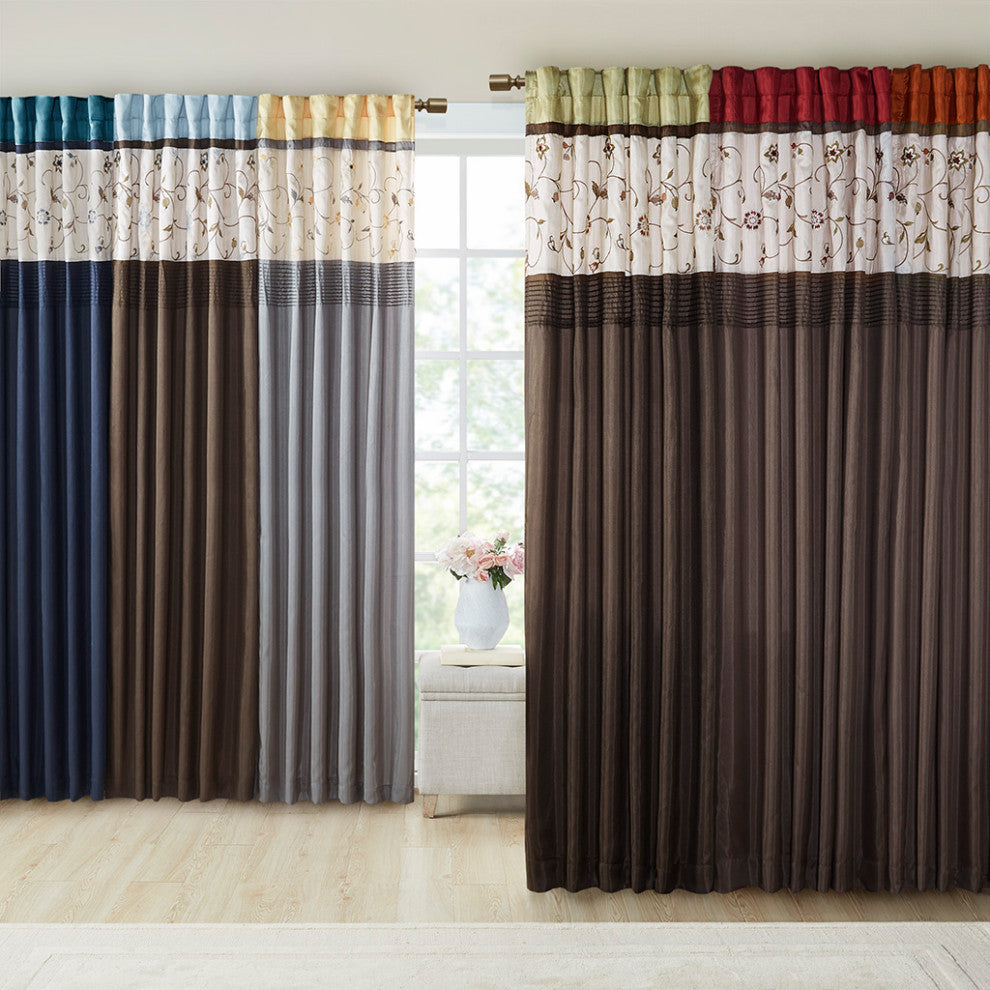 Madison Park Serene Embroidered Curtain Panel, Yellow