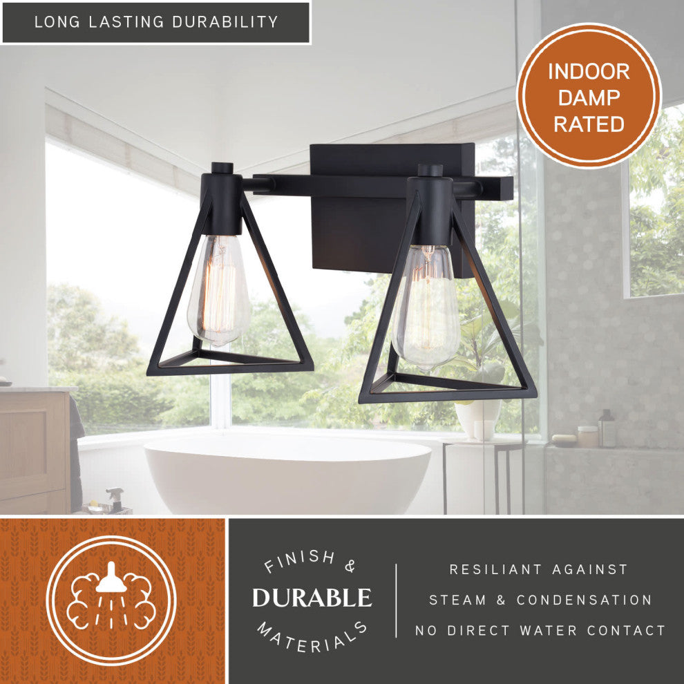 Ravenna 2 Light Matte Black Bathroom Vanity Fixture Metal Cage Shade