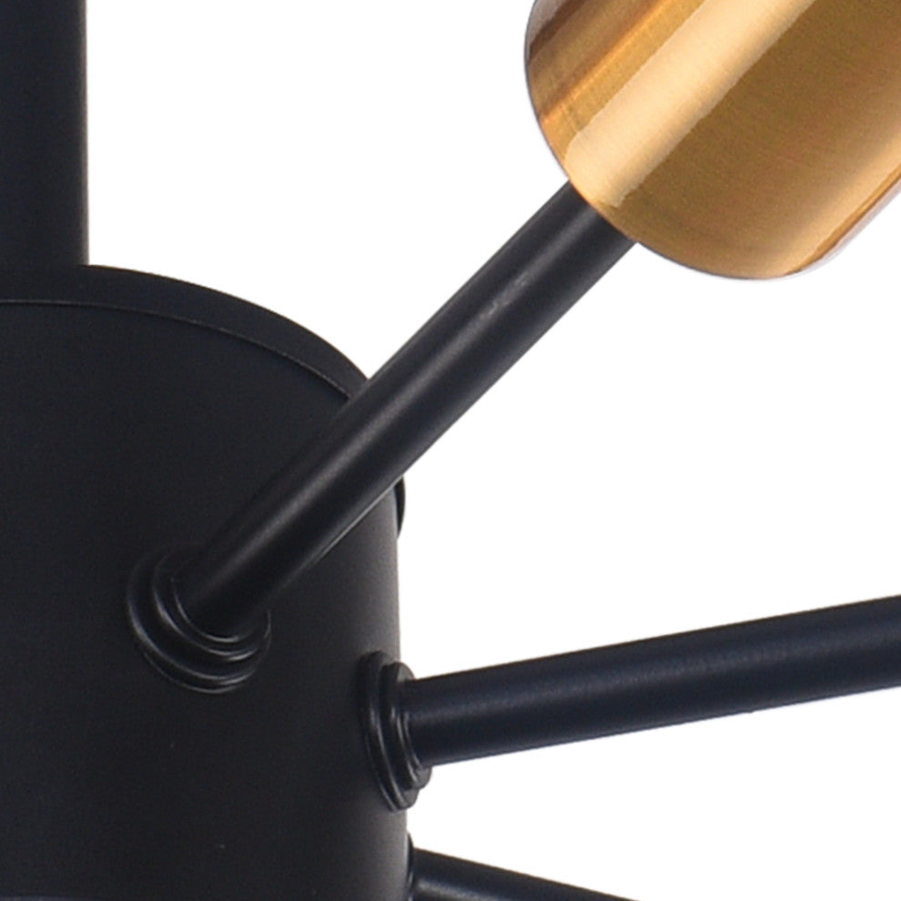 8 Light Sputnik Semi Flush Mount, Black/Gold