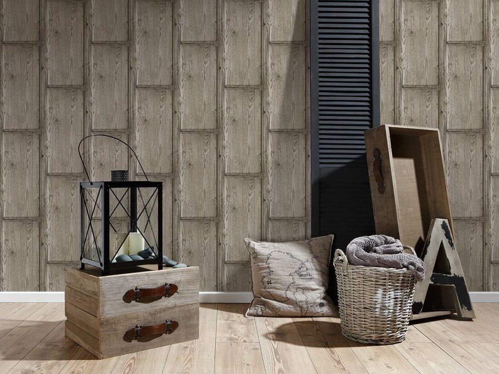 DecoWorld 2, Natural  Brown, Gray Wallpaper Roll, Modern Wall Decor Accent