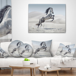Galloping White Horse Animal Throw Pillow, 18"x18"