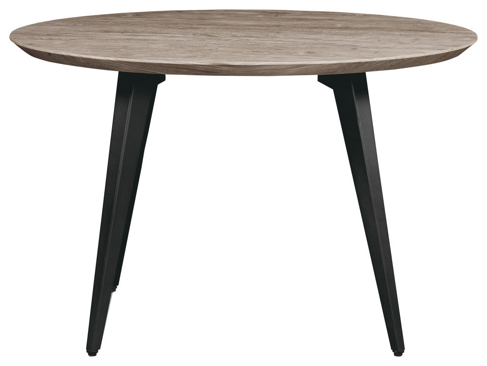 Ravenna Round Dining Table 47 in. MDF Tabletop in Black Metal Legs, Weathered Oak