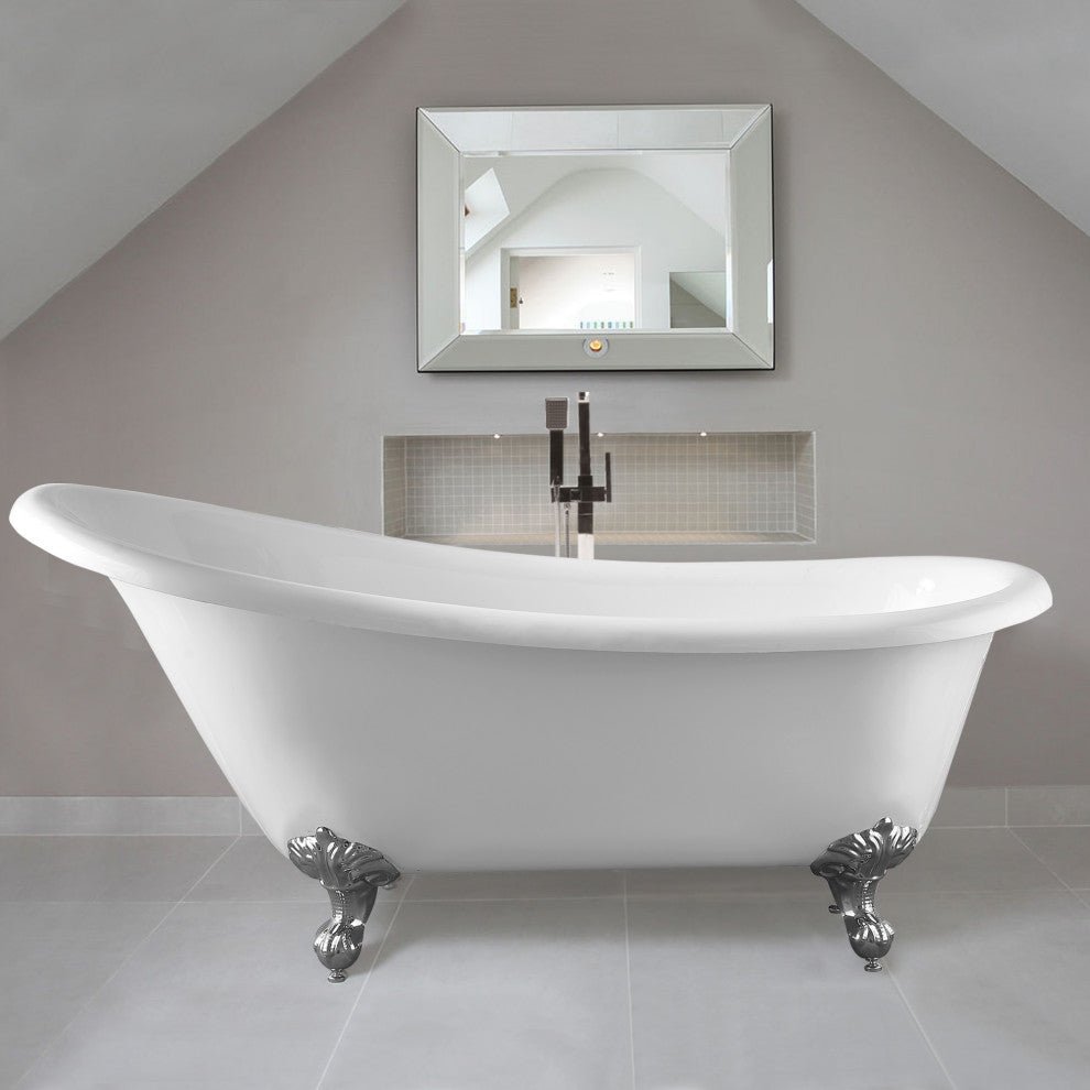 Vanity Art Freestanding Acrylic Soaking Bathtub, 67"x30"x31"