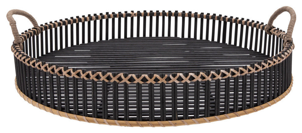 2-Piece Set Bamboo Round Trays, Black