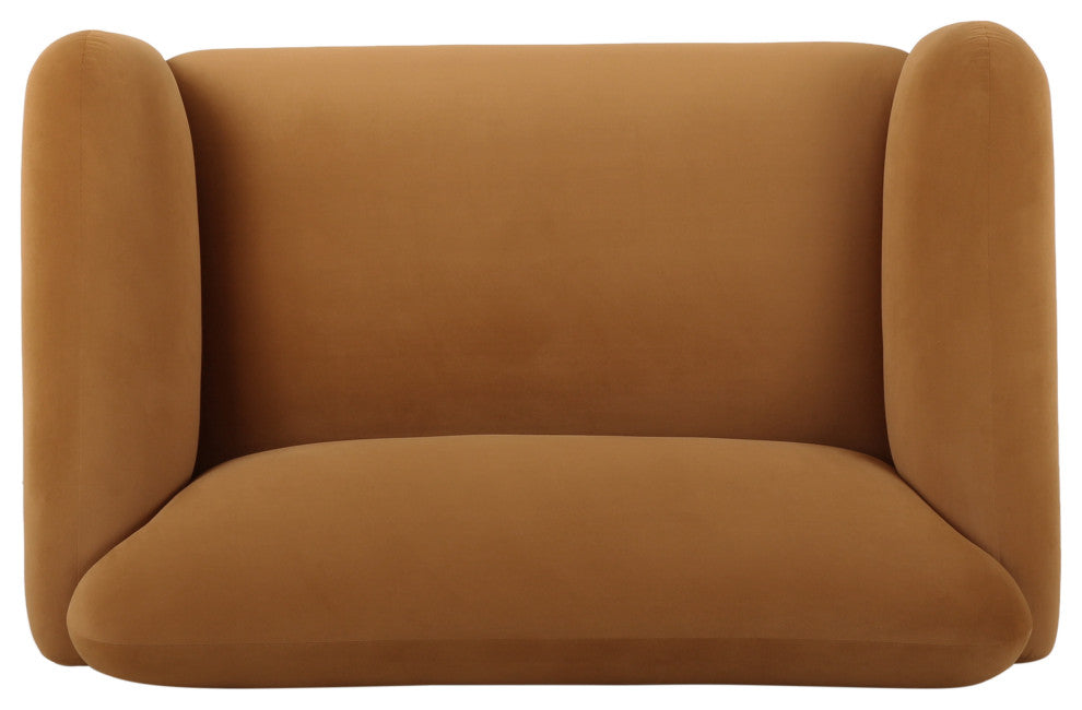 Sandee Contemporary Upholstered Loveseat, Turmeric/Matte Black, 100% Polyester + Birch