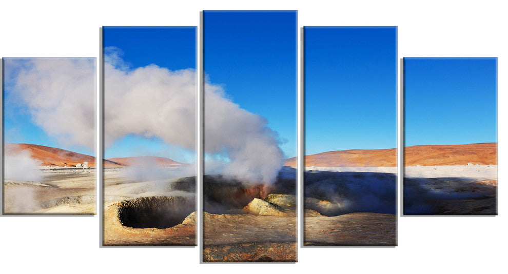 Geyser Sol De Manana Bolivia, Landscape Canvas Art, 60"x32", 5 Panels