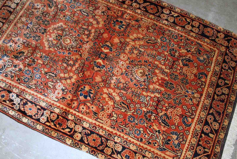 Handmade Antique Persian Sarouk Rug, 3.3'x5.3', 100cmx161cm 1920s