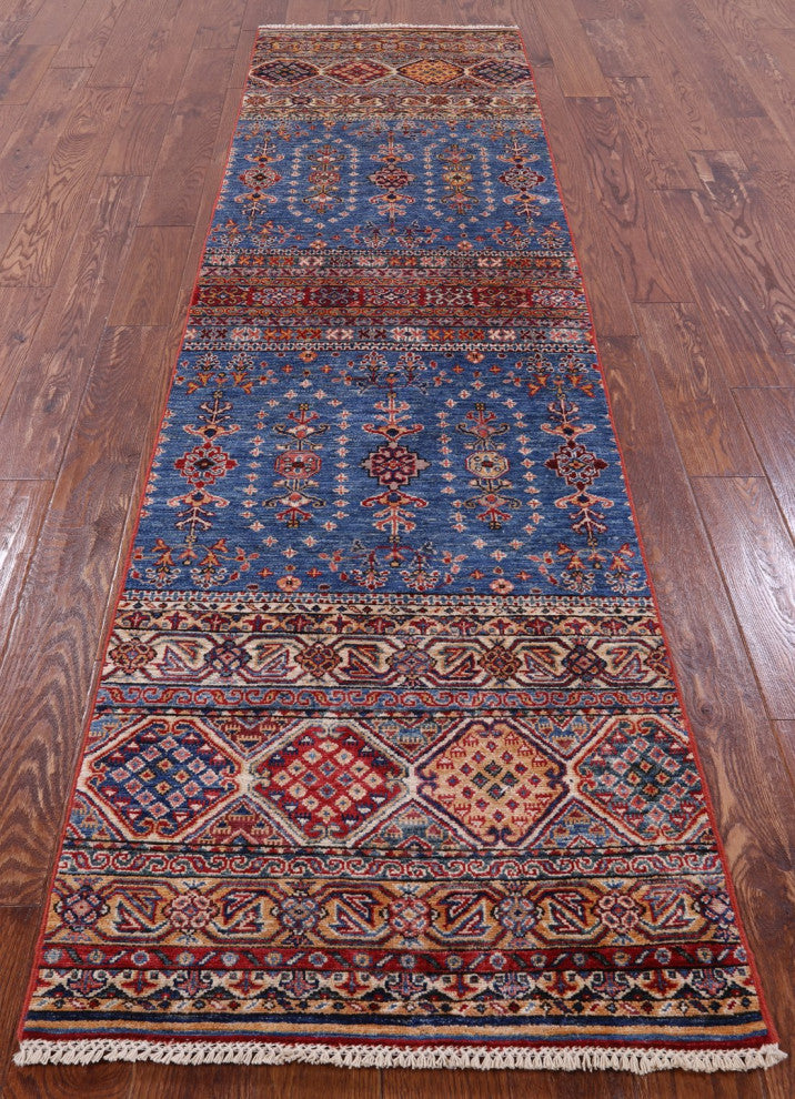 Hand-Knotted Khorjin Super Kazak Runner Rug 2' 6" X 9' 9" Q7593