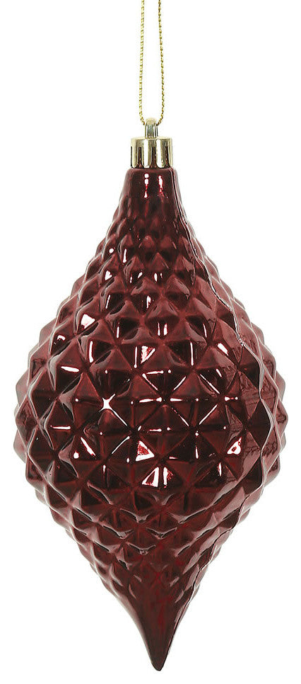 Vickerman 6"x3" Shiny Diamond Drop 4 per Bag, Burgundy