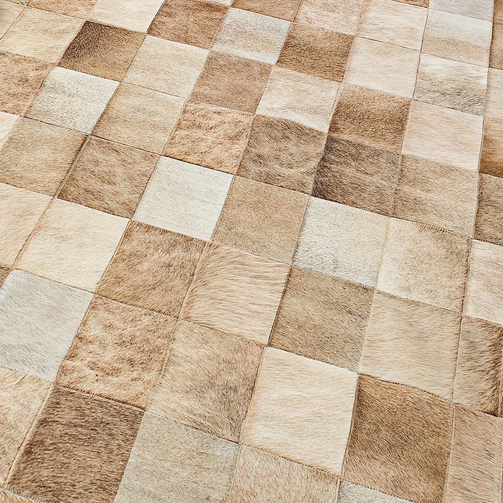 Cowhide Patchwork Rug, Daedalus, Taupe, 8'x10'