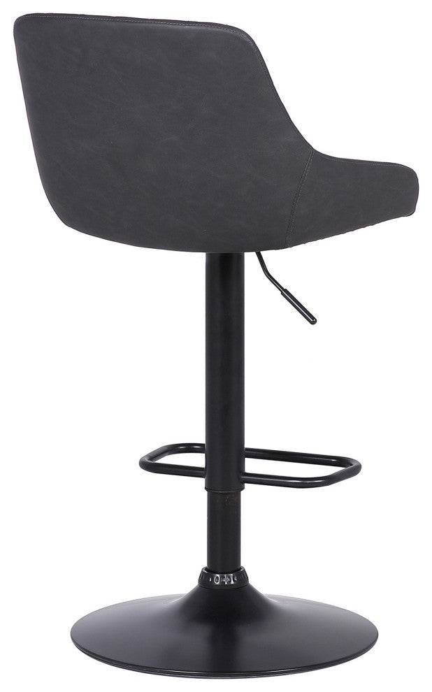 Gray Faux Leather and Black Metal Back Tufted Adjustable Bar Stool