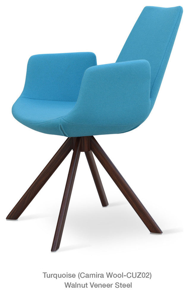 Eiffel Arm Sword Chair, Walnut Veneer Steel Base, Turquoise Camira Wool
