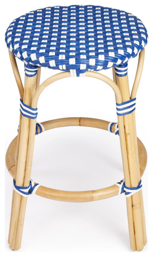 Blue and White Rattan Counter Stool