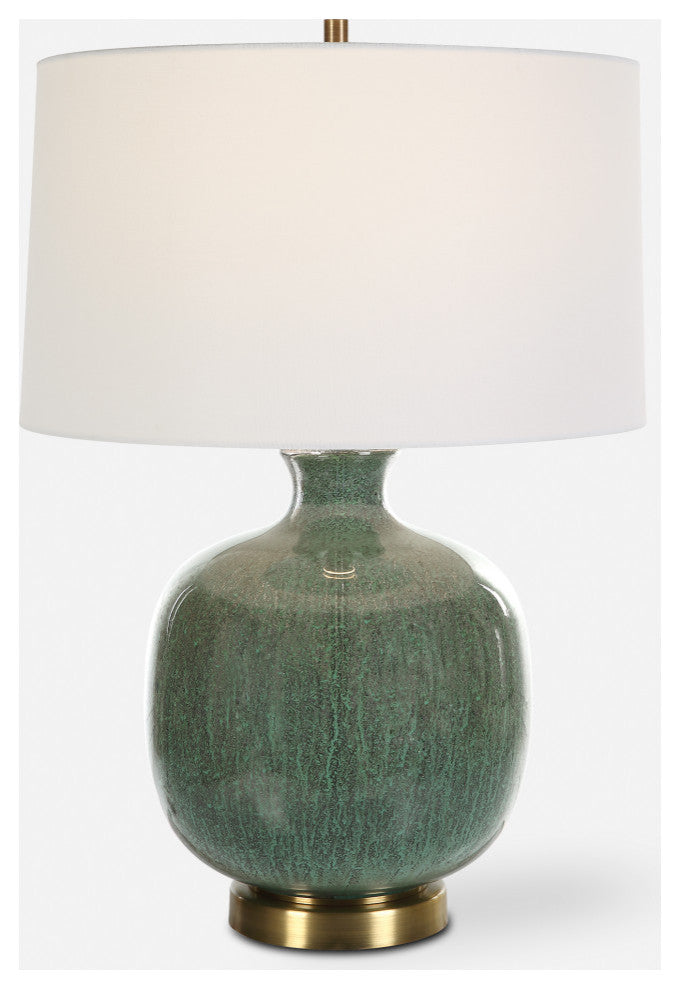 Fat Round Crackled Ceramic Aged Green Table Lamp 26 in Bronze Mottled Elegant