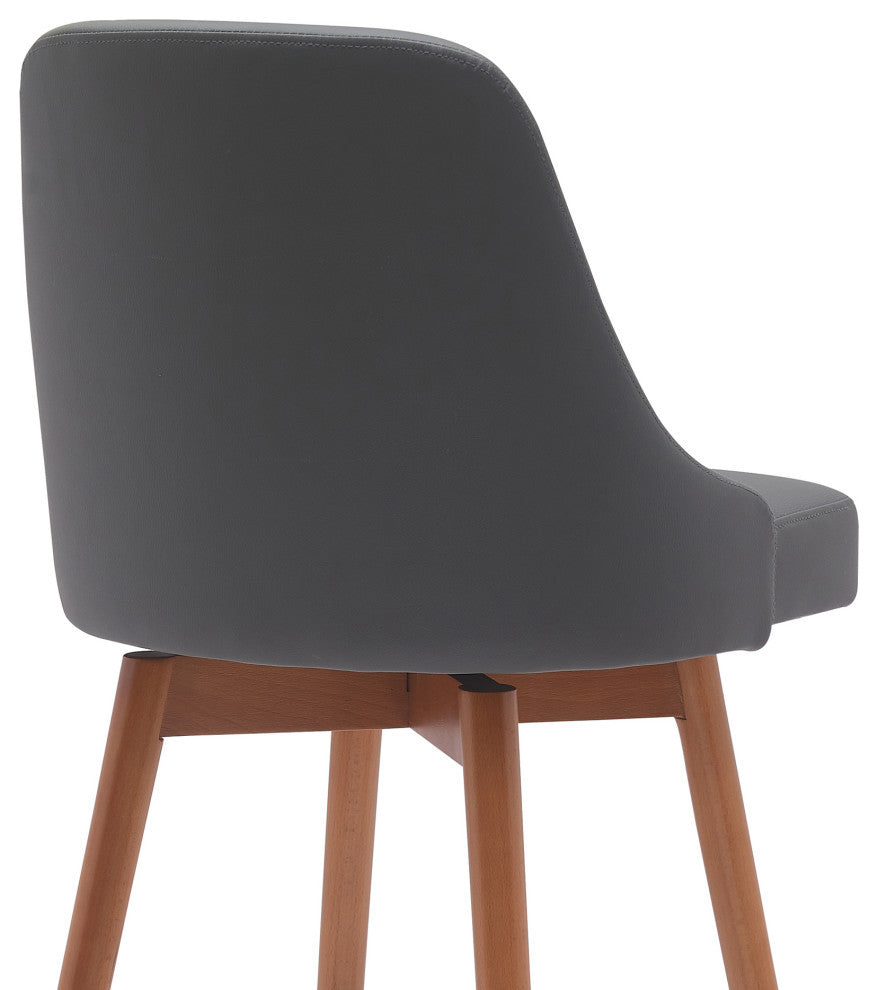 Sicily Swivel Walnut Wood Counter Stool, Gray Faux Leather, 26"