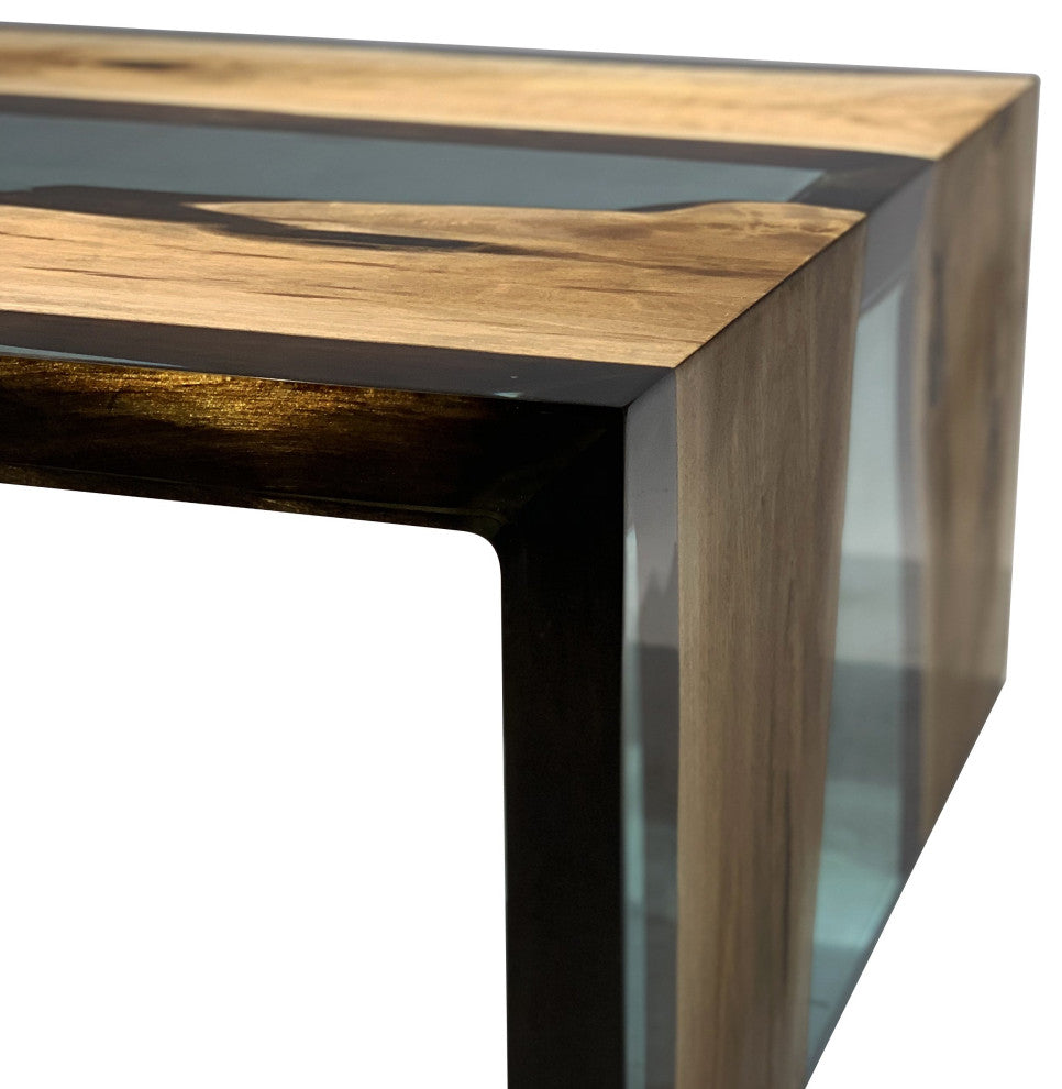 Smoked Aqua Green Waterfall Coffee Table, 27.6"