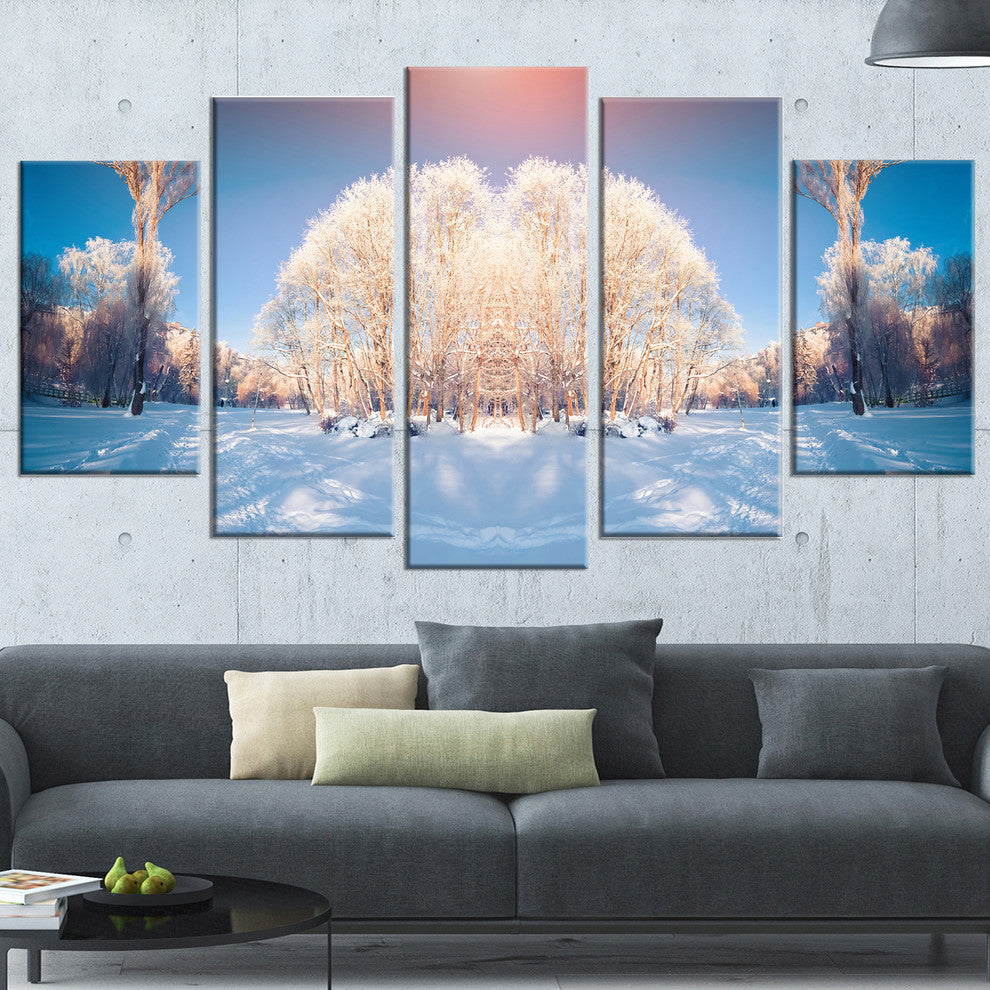 "Horizontally Flipped Winter Trees" Seashore Wall Art, 5 Panels, 60"x32"