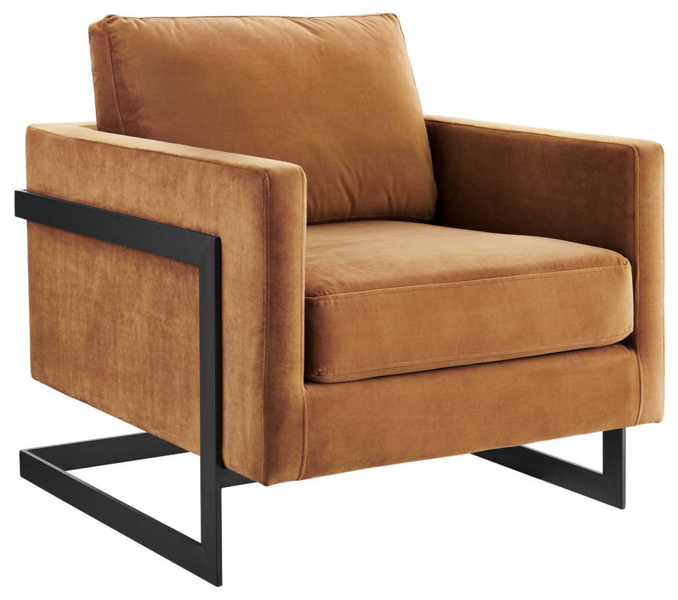 Posse Performance Velvet Accent Chair - Black Cognac
