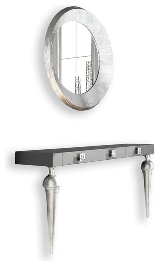 Front-facing product photo on a white background showing the full console with mirror; no text overlays.