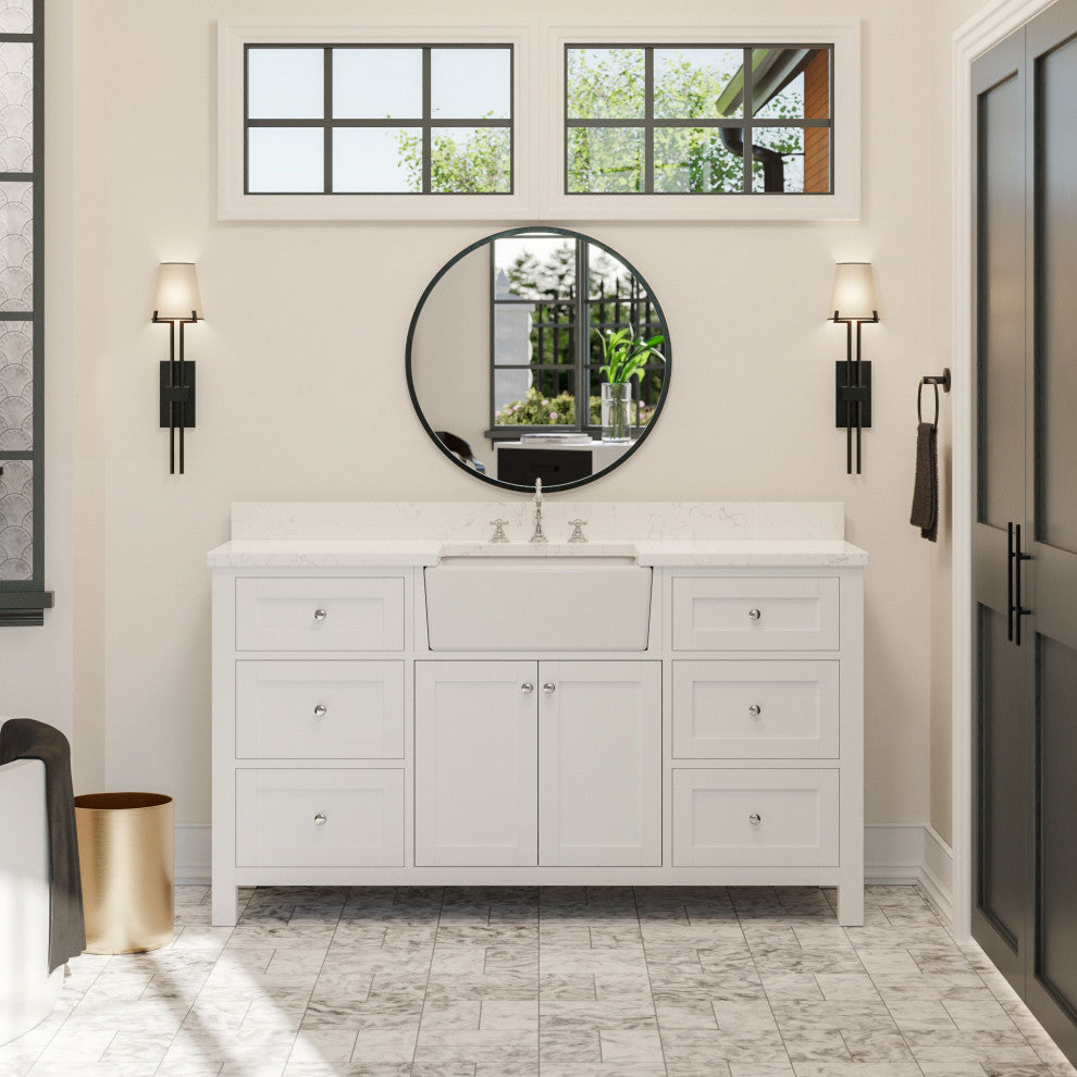 Yorkshire 60" Bathroom Vanity, White, Engineered Marble, Single