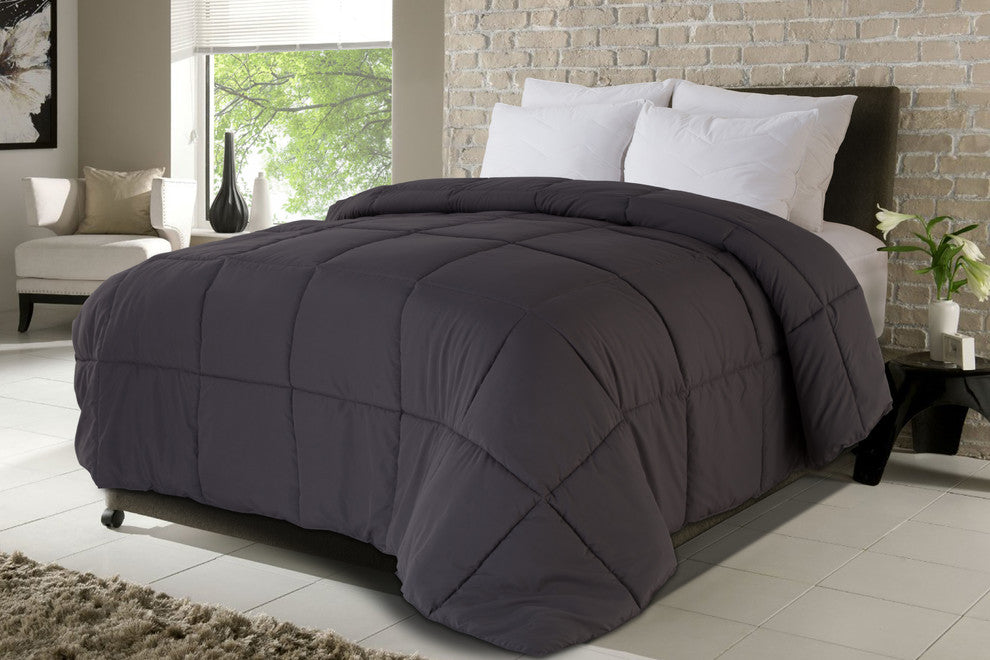 All Season Microfiber Down Alternative Comforter, Gray, Twin