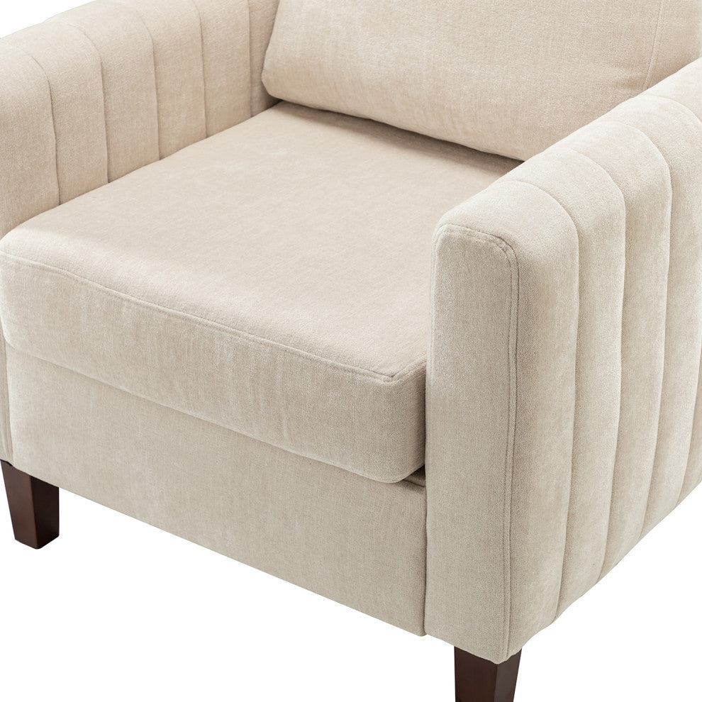 35" Comfy Club Chair for Bedroom With Wood Legs, Ivory
