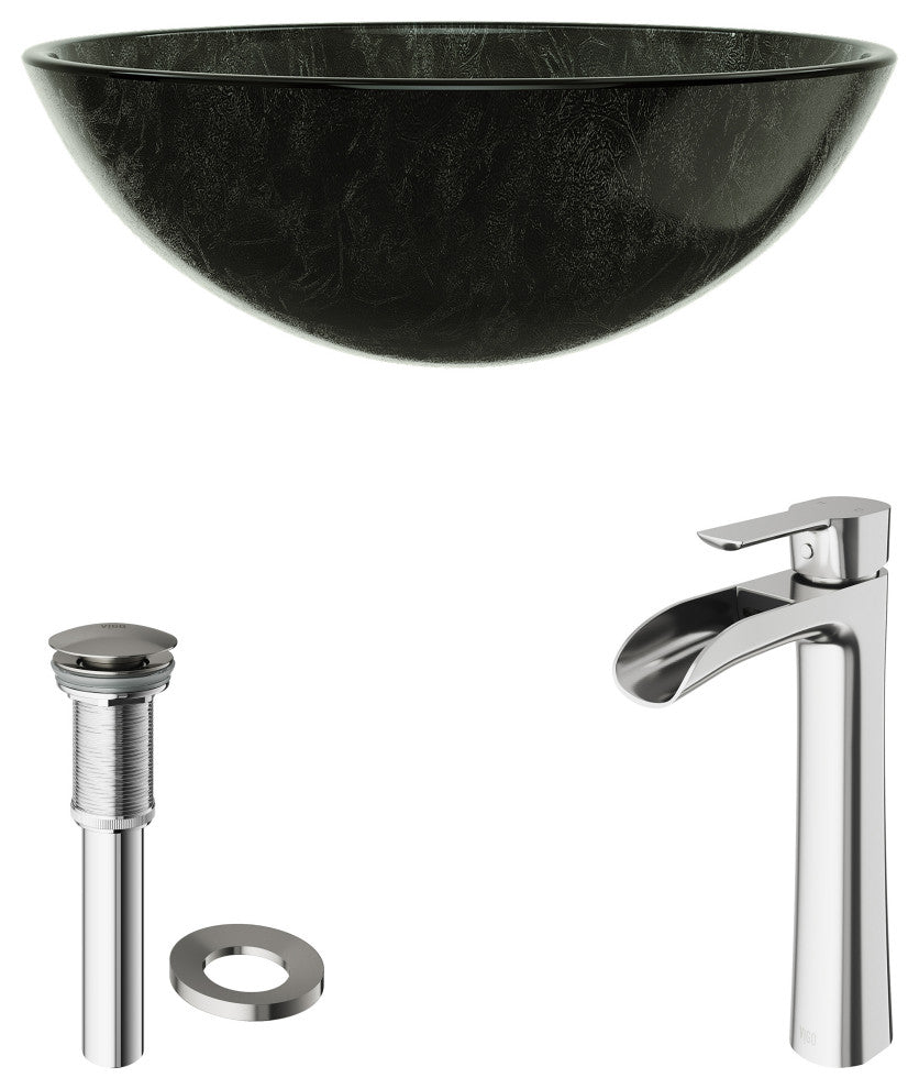 Giovanni 17"L x 17"W Glass Vessel Sink and Niko 11"H Faucet Set