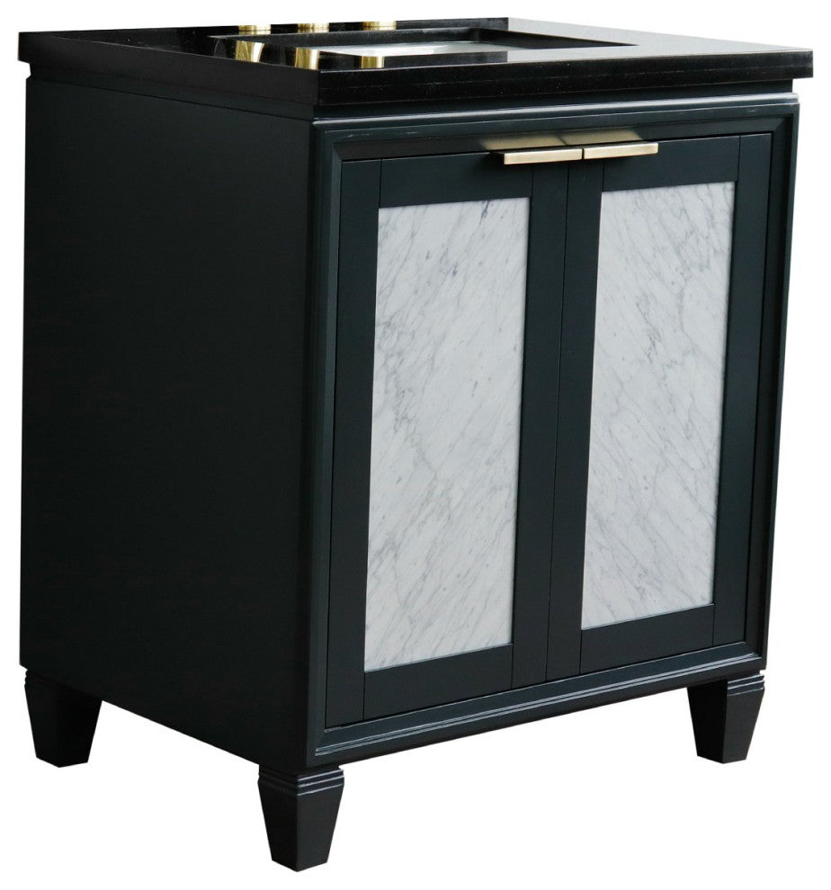 31" Single Sink Vanity, Dark Gray Finish With Black Galaxy Granite
