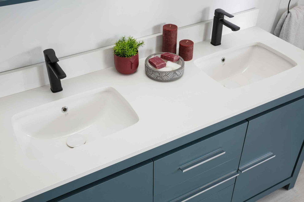 Mila Collection 60" Bathroom Vanity With Sink, Mirror, Countertop, Alasca Blue